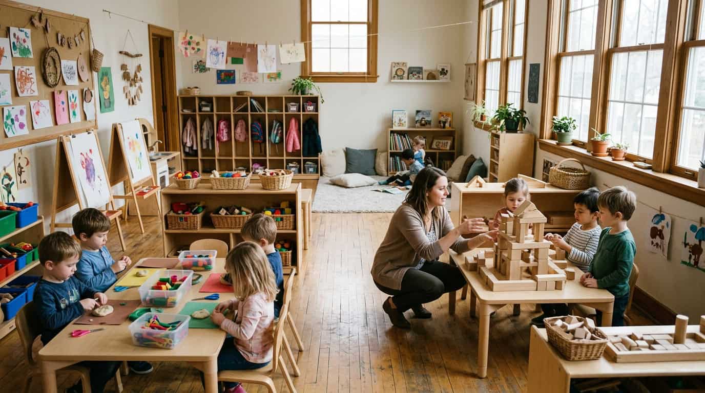 Niños de 3 a 5 años aprendiendo mediante el juego en el colegio